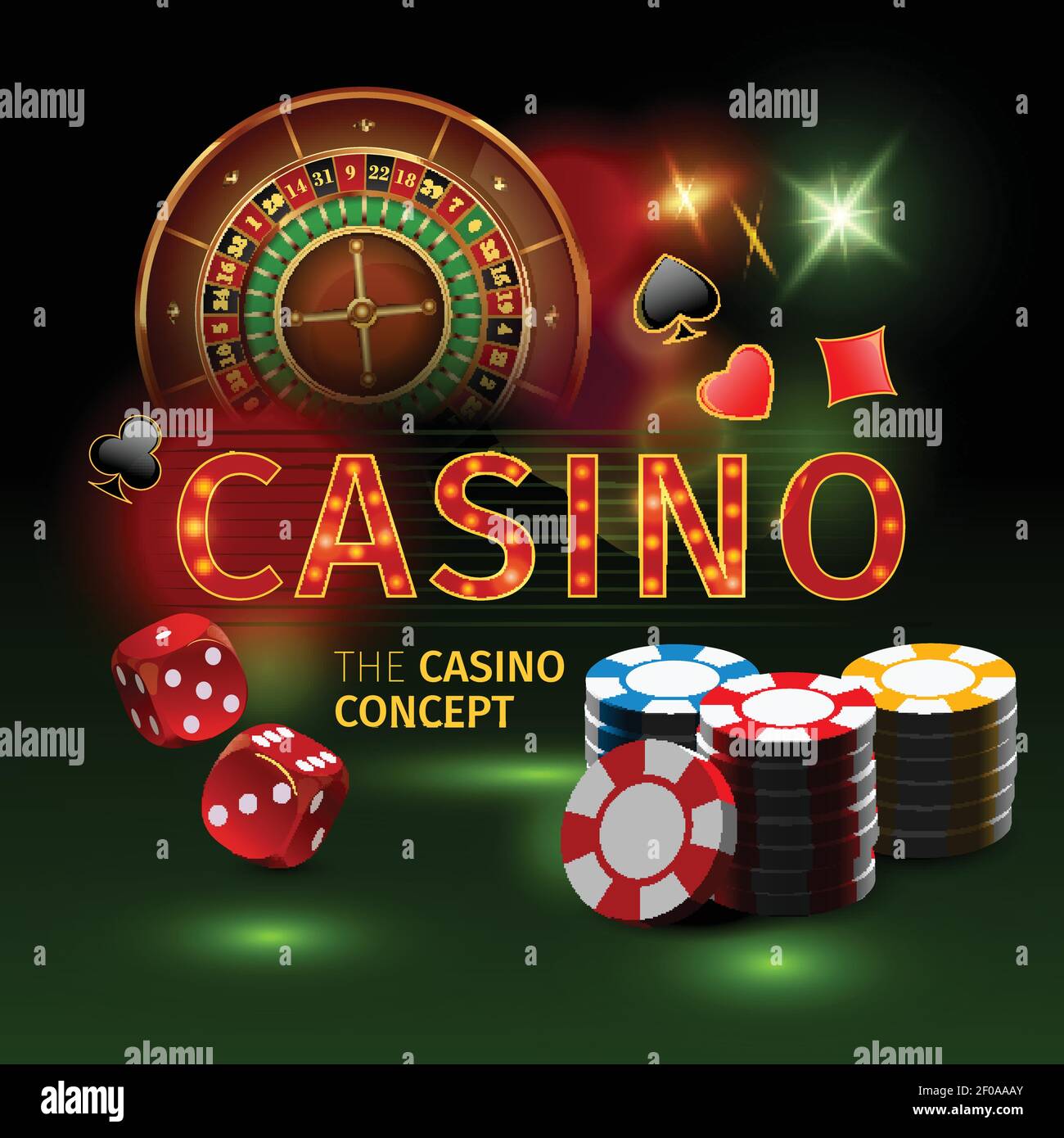 Affiche réaliste et colorée de jeux de casino en ligne avec dés de roulette  et illustration vectorielle de pièces de jeu Image Vectorielle Stock - Alamy