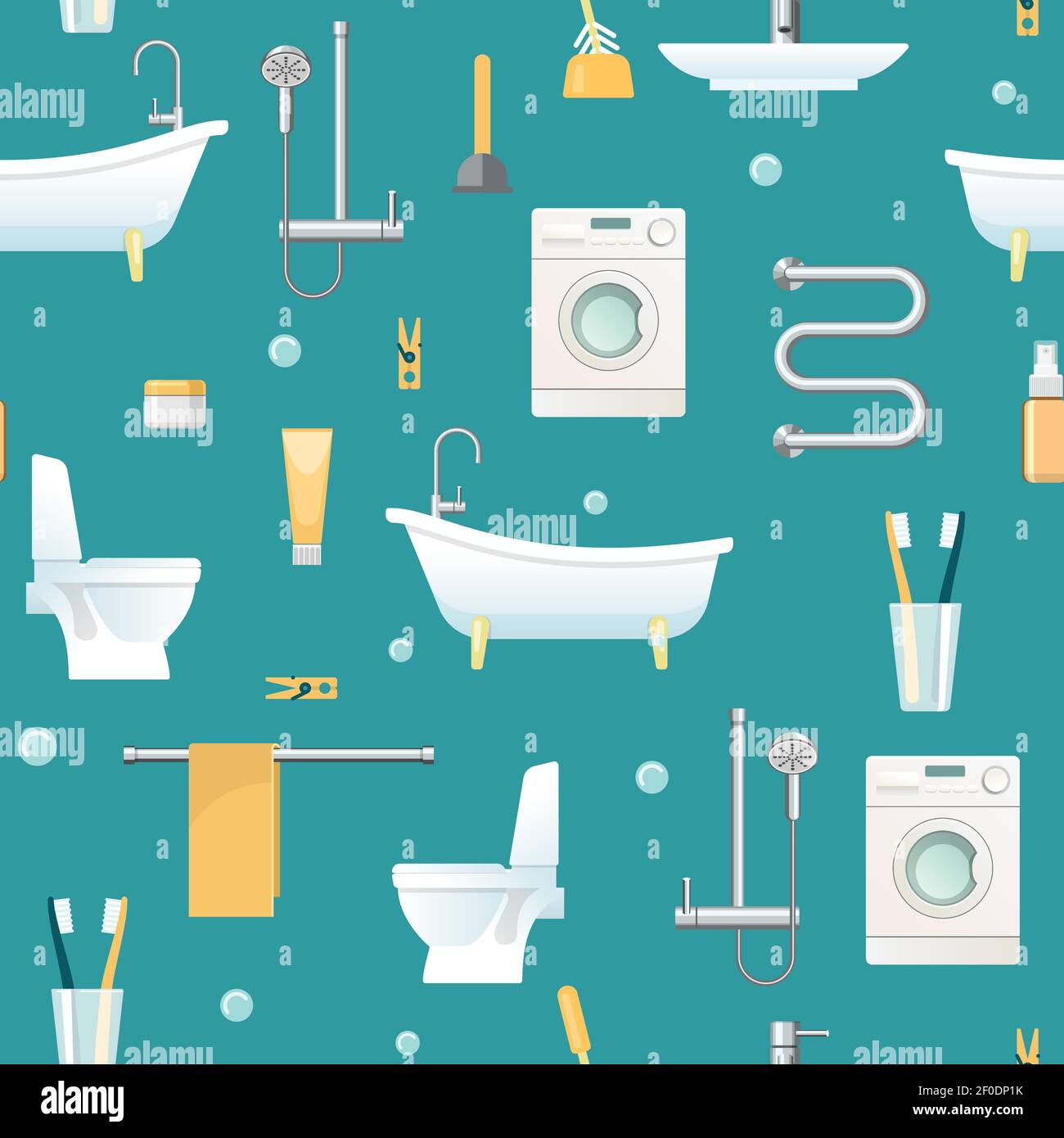 Salle de bains sans couture avec appareils ménagers et hygiène des équipements sanitaires objets sur fond bleu illustration vectorielle Illustration de Vecteur