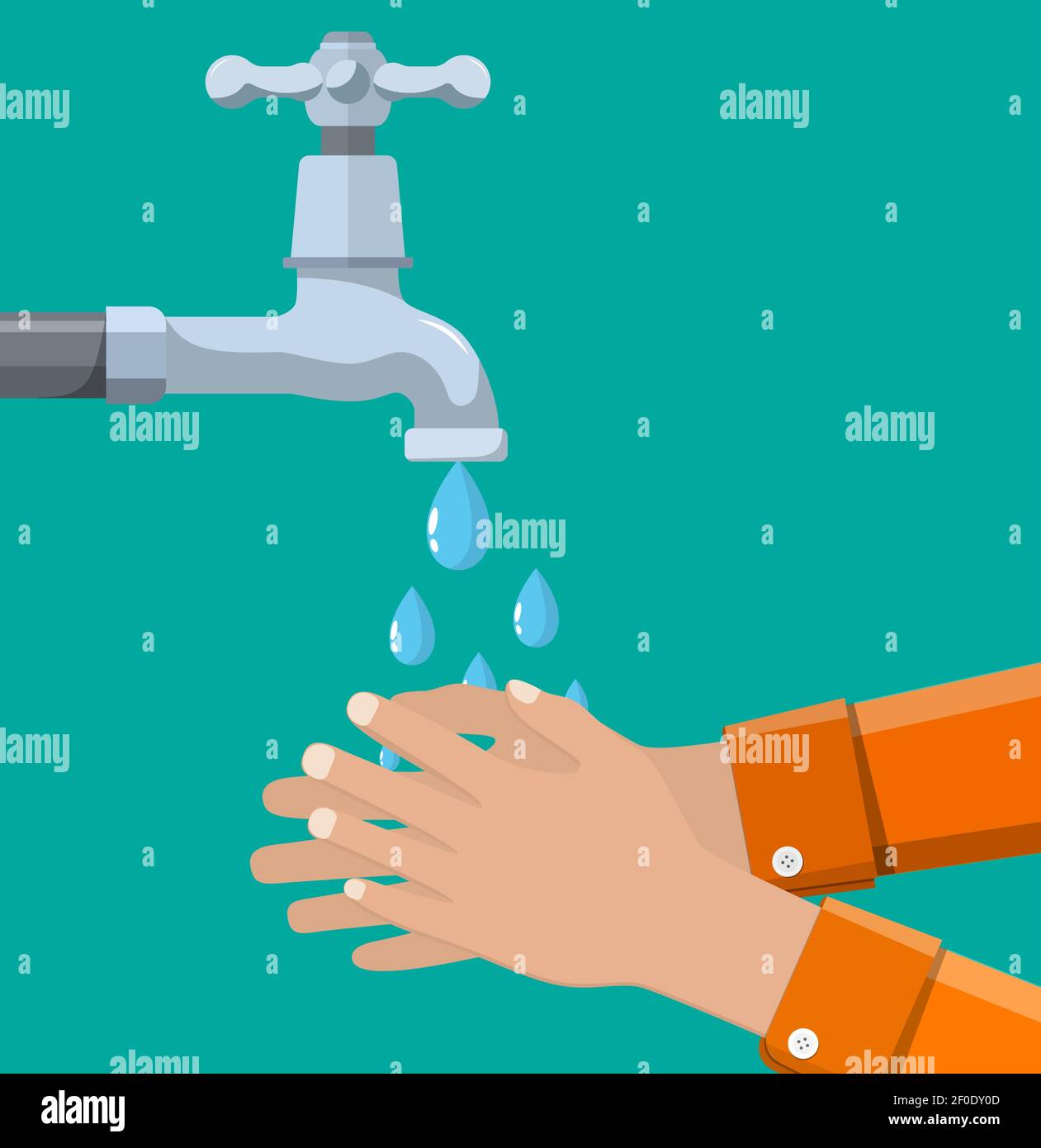 Mains sous l'eau du robinet. Illustration de Vecteur