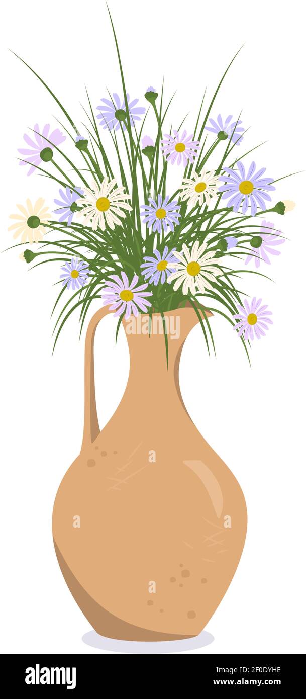 Fleurs de printemps et d'été mignonnes dans un vase Illustration de Vecteur