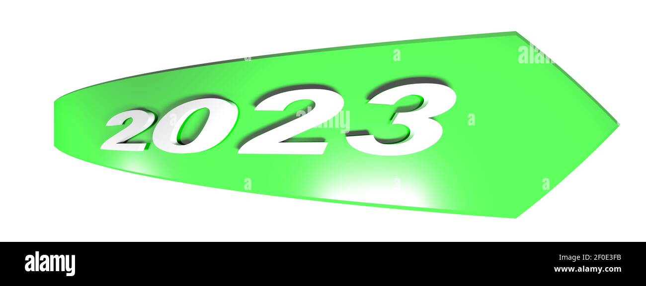 2023 flèche verte sur fond blanc - illustration du rendu 3D Banque D'Images