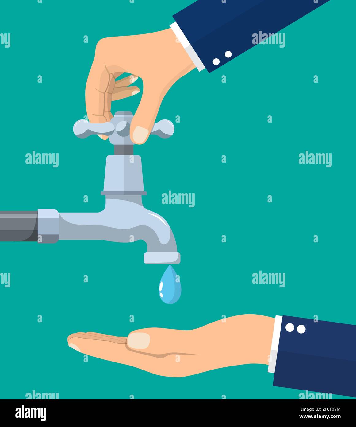 Ouvrez la main pour boire de l'eau du robinet. Illustration de Vecteur