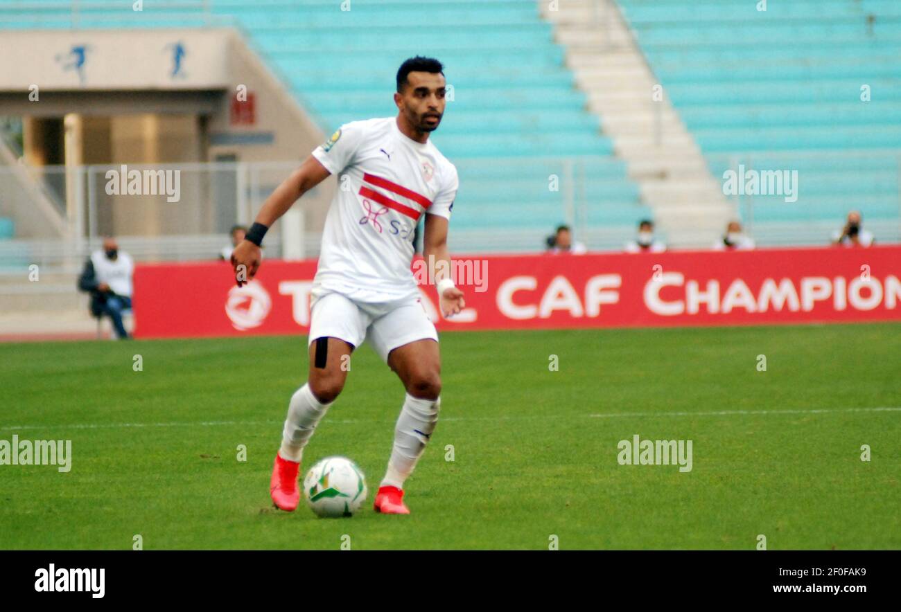 Tunis, Tunisie. 6 mars 2021. Youssef Morsy Fayed (14) de Zamalek en action pendant le match de groupe de la Ligue des champions africains l'espérance Sportive de Tunis (est) contre Zamalek (Egypte) le samedi 06 mars 2021 au stade Hamadi AgAgrebi à Rades. Photo: Chokri Mahjoub. Credit: Chokri Mahjoub/ZUMA Wire/Alay Live News Banque D'Images