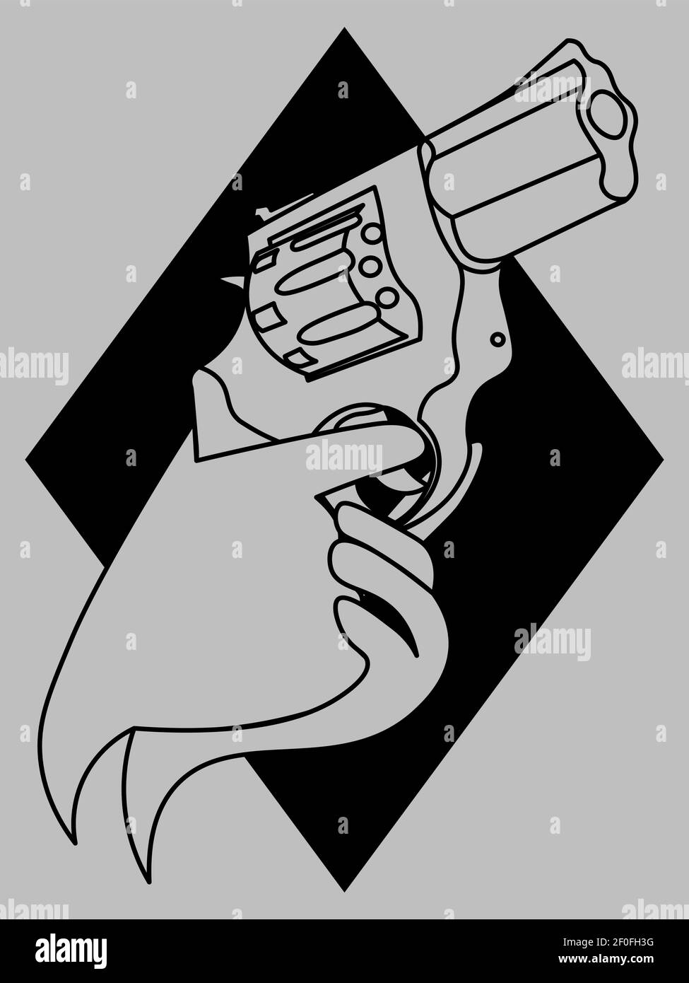 illustration monochrome simple du contour à deux mains tenant le revolver Illustration de Vecteur