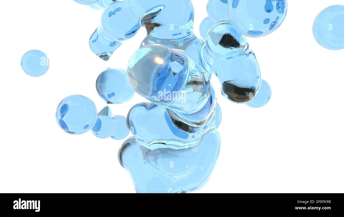 Boules d'eau de soufflage metaballs sur le rendu 3d blanc Banque D'Images