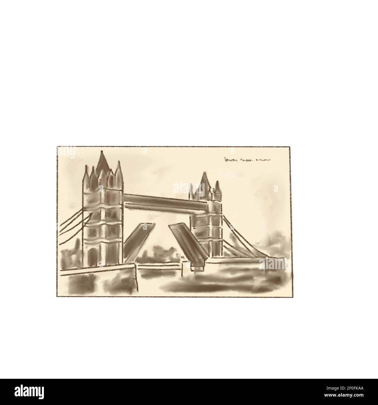 Ancienne carte postale ou photo ou photo, peinture. Image de la tour du pont de Londres, dessin à la main Banque D'Images