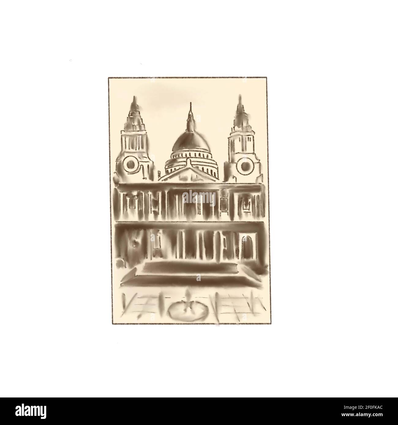Ancienne carte postale ou photo ou photo, peinture. Dôme, église, image cafédral, dessin à la main. Banque D'Images