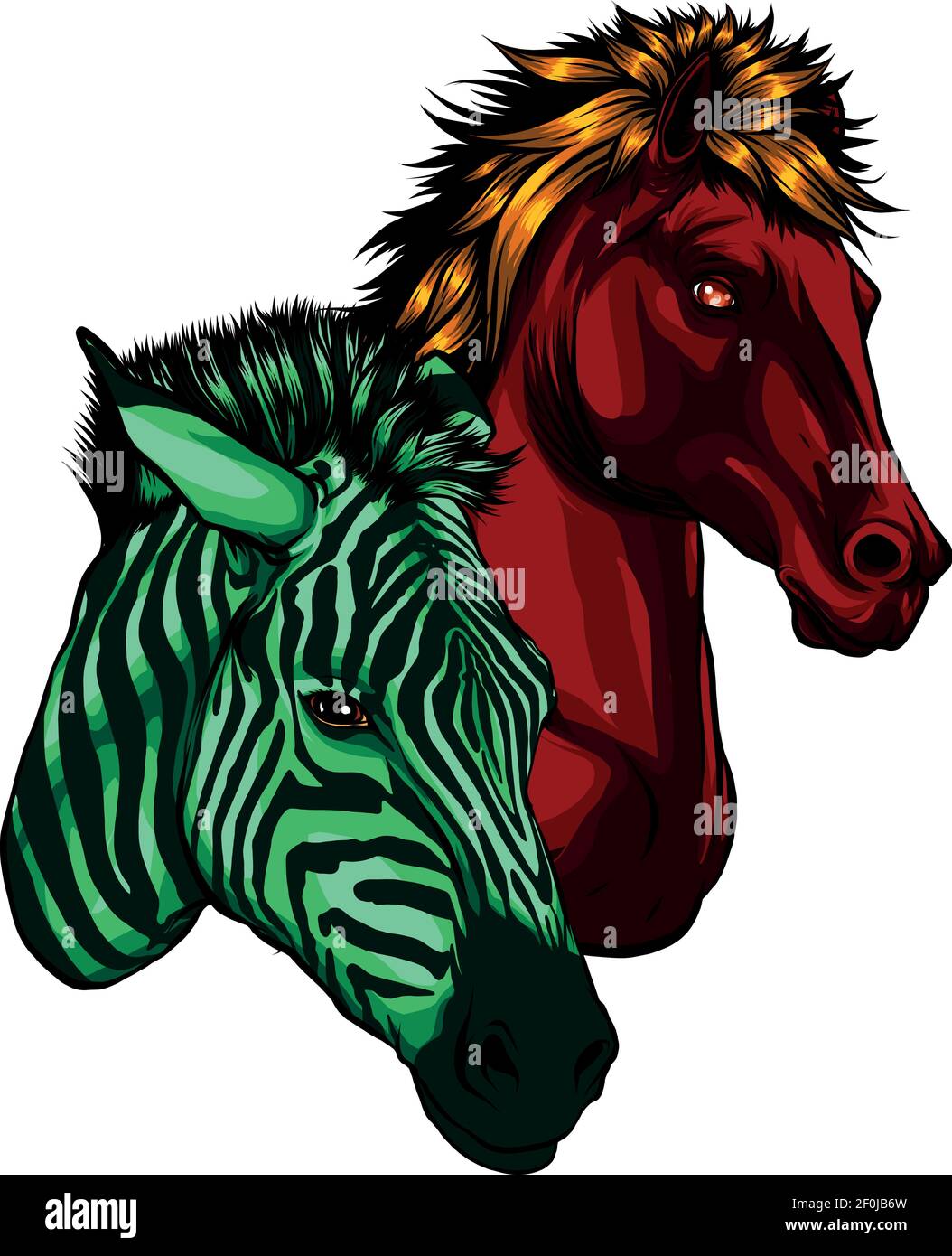 Illustration vectorielle zébrée et tête de cheval colorée Illustration de Vecteur