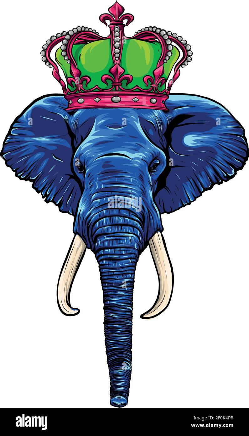 tête éléphant bleu avec illustration vectorielle de la couronne Illustration de Vecteur