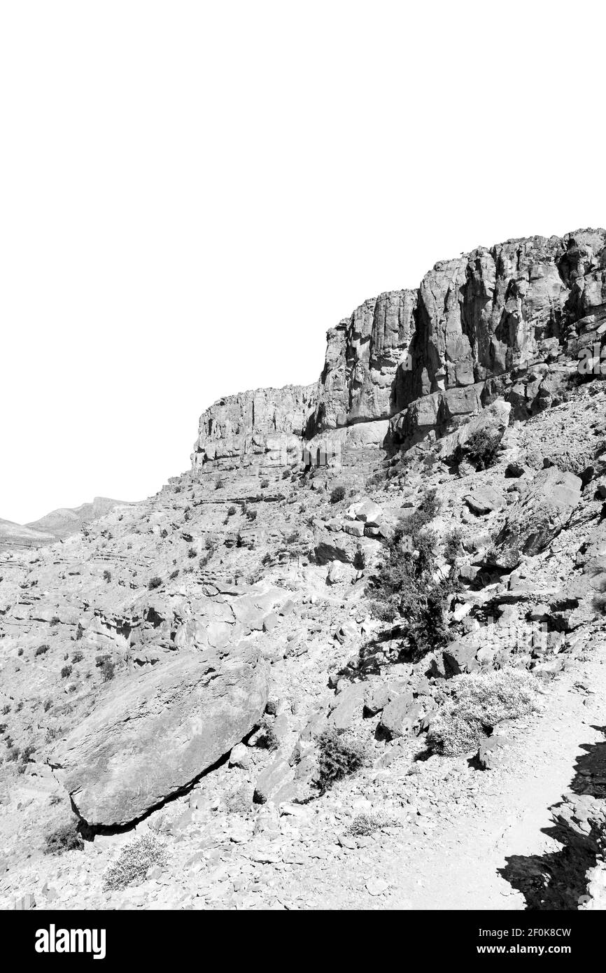 En oman, la vieille gorge de montagne et le canyon le plus profond ciel nuageux Banque D'Images