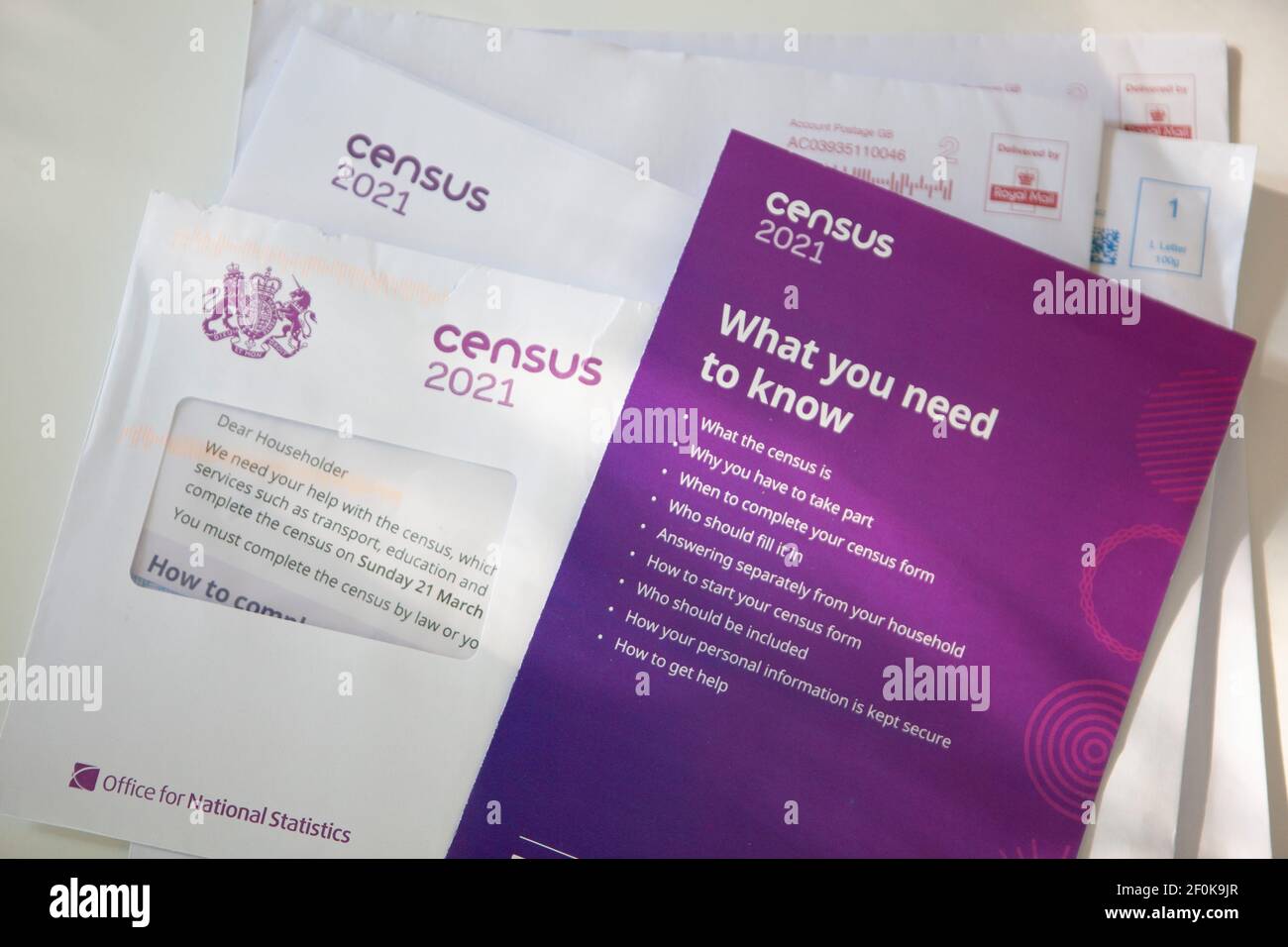Londres, Royaume-Uni, 7 mars 2021 : des lettres de recensement avec des codes d'accès numériques uniques ont été envoyées à tous les ménages du Royaume-Uni. Le recensement a lieu le dimanche 21 mars 2021 et il est obligatoire pour tout le monde de participer. Anna Watson/Alay Live News Banque D'Images