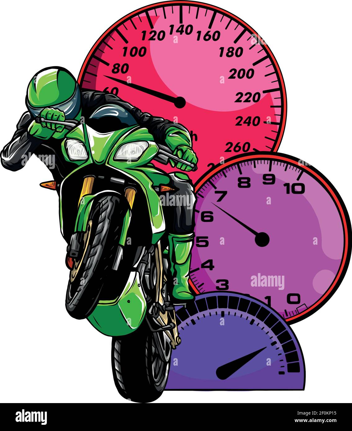 Moto colorée avec vecteur conducteur. Courses de moto sur route Illustration de Vecteur