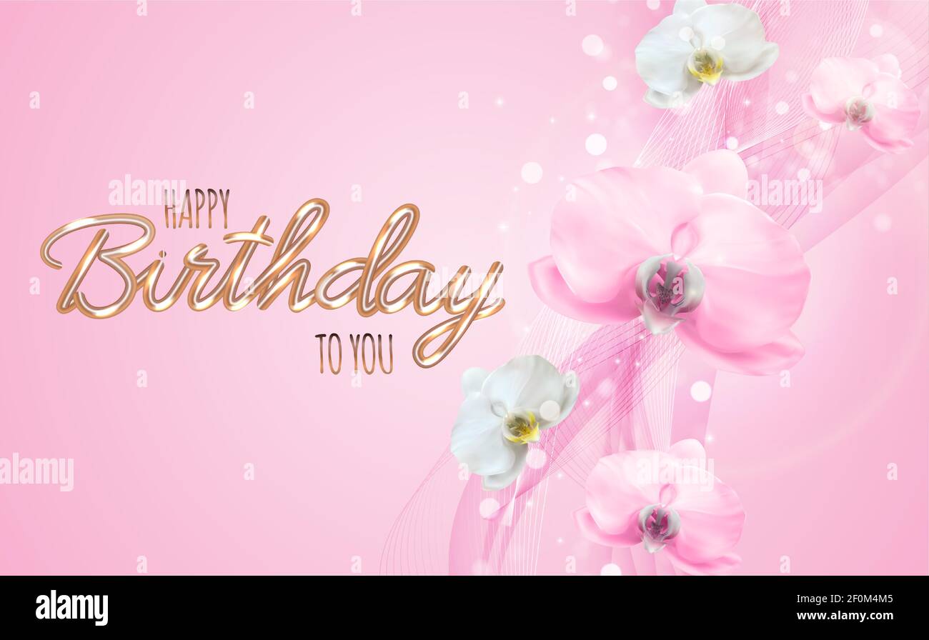 Beaute Realiste 3d Rose Orchidee Fond De Fleur Concept De Joyeux Anniversaire Arriere Plan Illustration Vectorielle Image Vectorielle Stock Alamy
