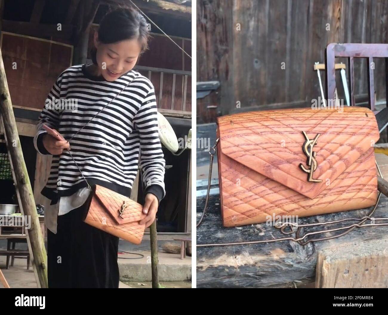 Dans cette photo non datée et composite, un sac à main en bois d'Yves Saint  Laurent (YSL) fabriqué par un homme chinois de 24 ans, un Xu pour sa petite  amie, est