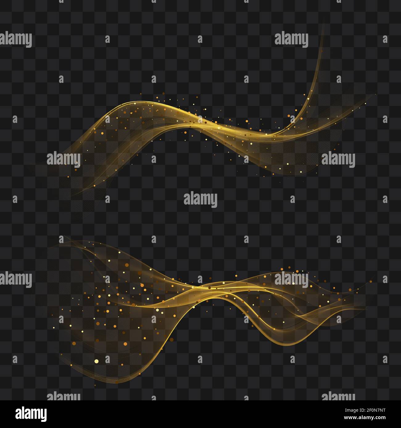 Flux lumineux avec paillettes dorées et éléments dorés ondulés. Illustration de Vecteur