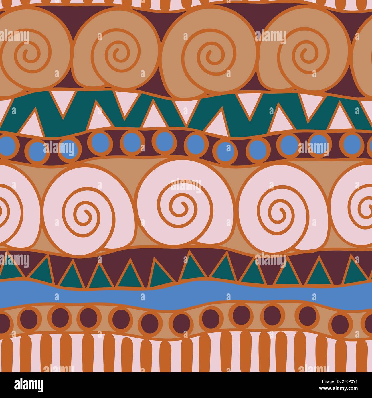 Texture tribale à motif vectoriel sans couture avec lignes spiralées. Belle maison ethnique décoration papier peint design. Textile de mode Aztec. Illustration de Vecteur