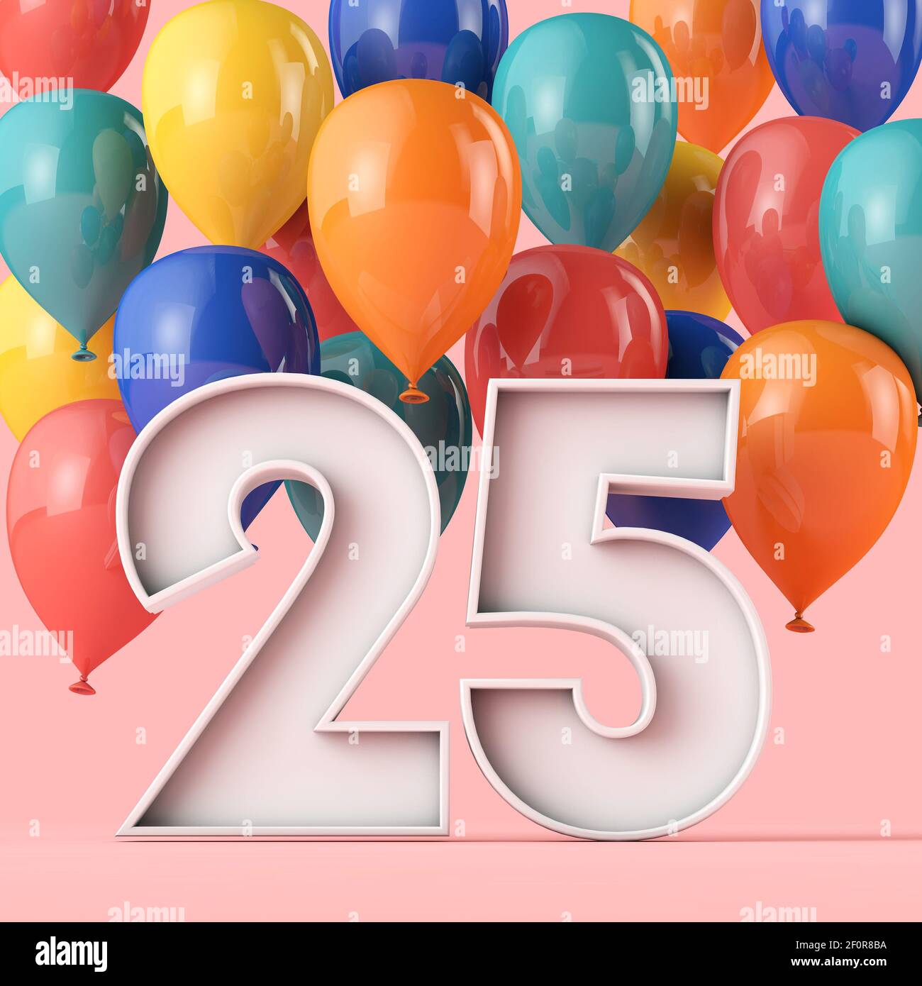 Joyeux 25eme Anniversaire De Fond Avec Des Ballons Colores Rendu 3d Photo Stock Alamy
