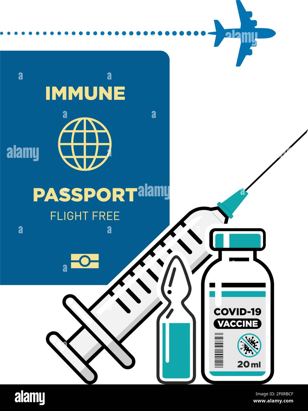 Passeport immunitaire de vaccination pour vol. Voyage de sécurité après la pandémie de Covid-19. Avantage de la vaccination. Vecteur sur fond transparent Illustration de Vecteur