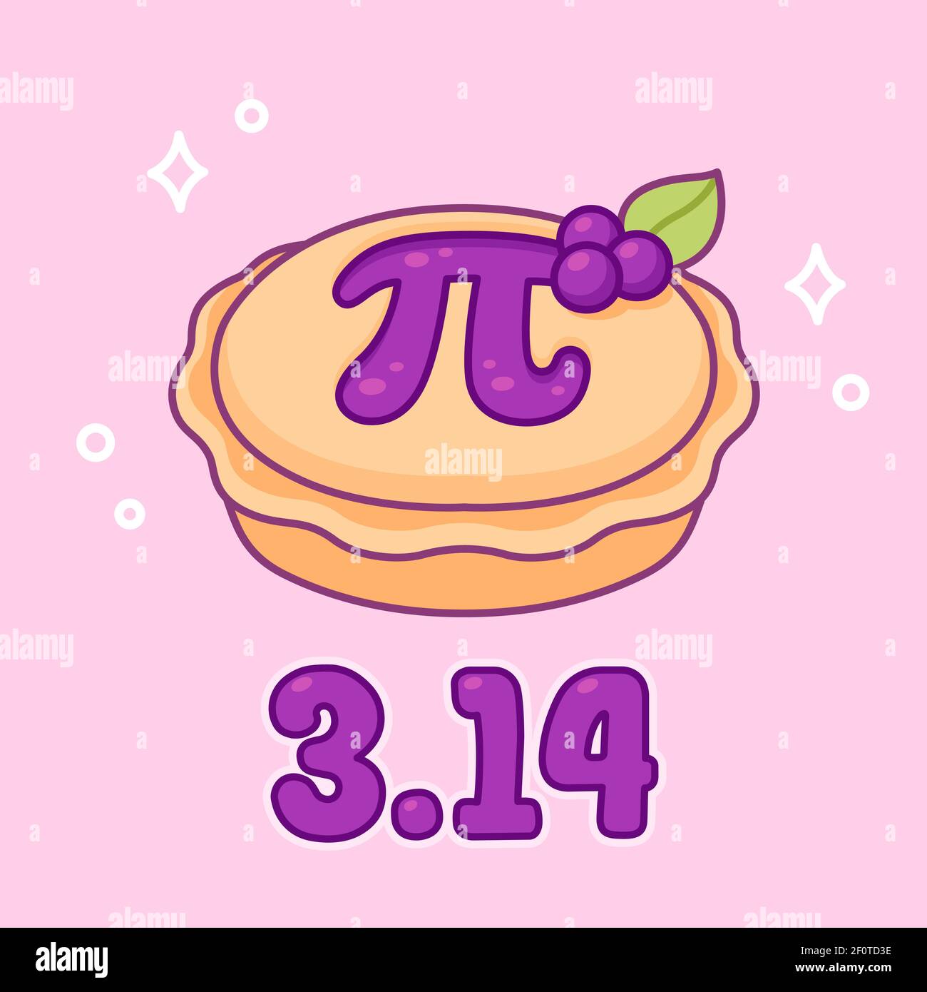 3.14 (14 mars) Journée internationale Pi. Tarte aux myrtilles avec la lettre grecque Pi, symbole mathématique. Dessin mignon de dessin animé, illustration de clip art vectoriel. Illustration de Vecteur