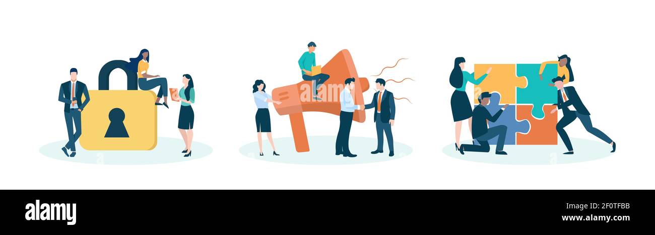 Vecteur d'une équipe de professionnels qui résolvent avec succès les problèmes Illustration de Vecteur