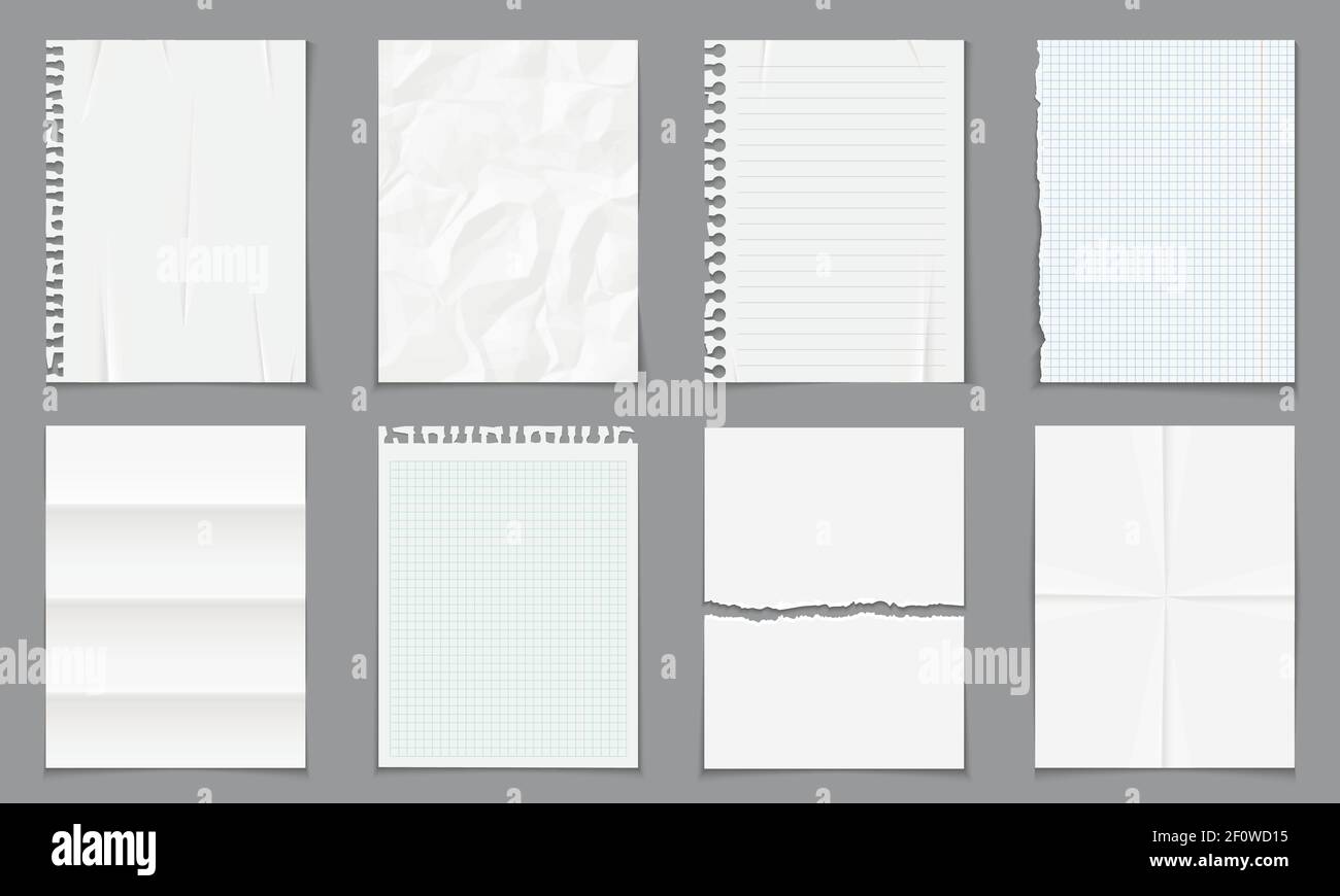 Modèle réaliste de notes sur papier vides avec ombres isolées Illustration de Vecteur