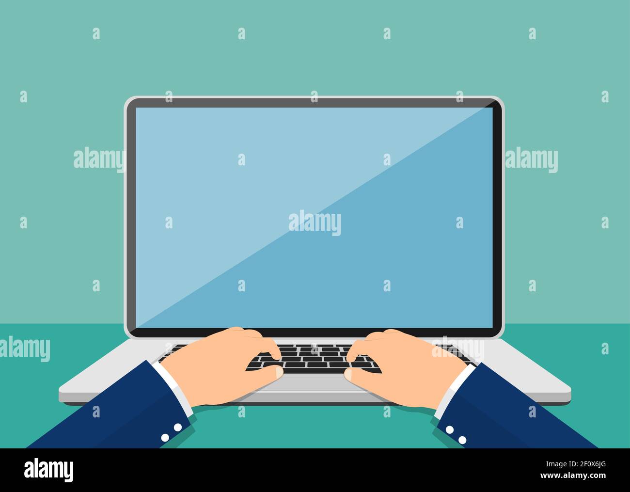 Ordinateur portable et mains sur le clavier. Illustration de Vecteur