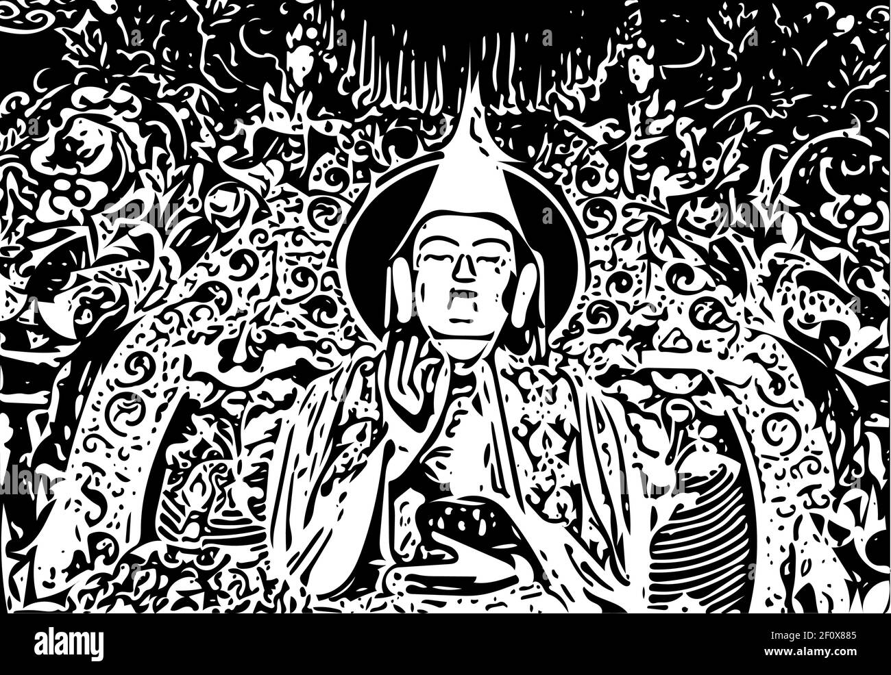 Portrait de moine bouddhiste dans le jardin du Monastère de Kopan.Monastère de Kopan A eu ses débuts dans la région de Solukhumbu de l'Himalaya montagnes en 1971 Illustration de Vecteur