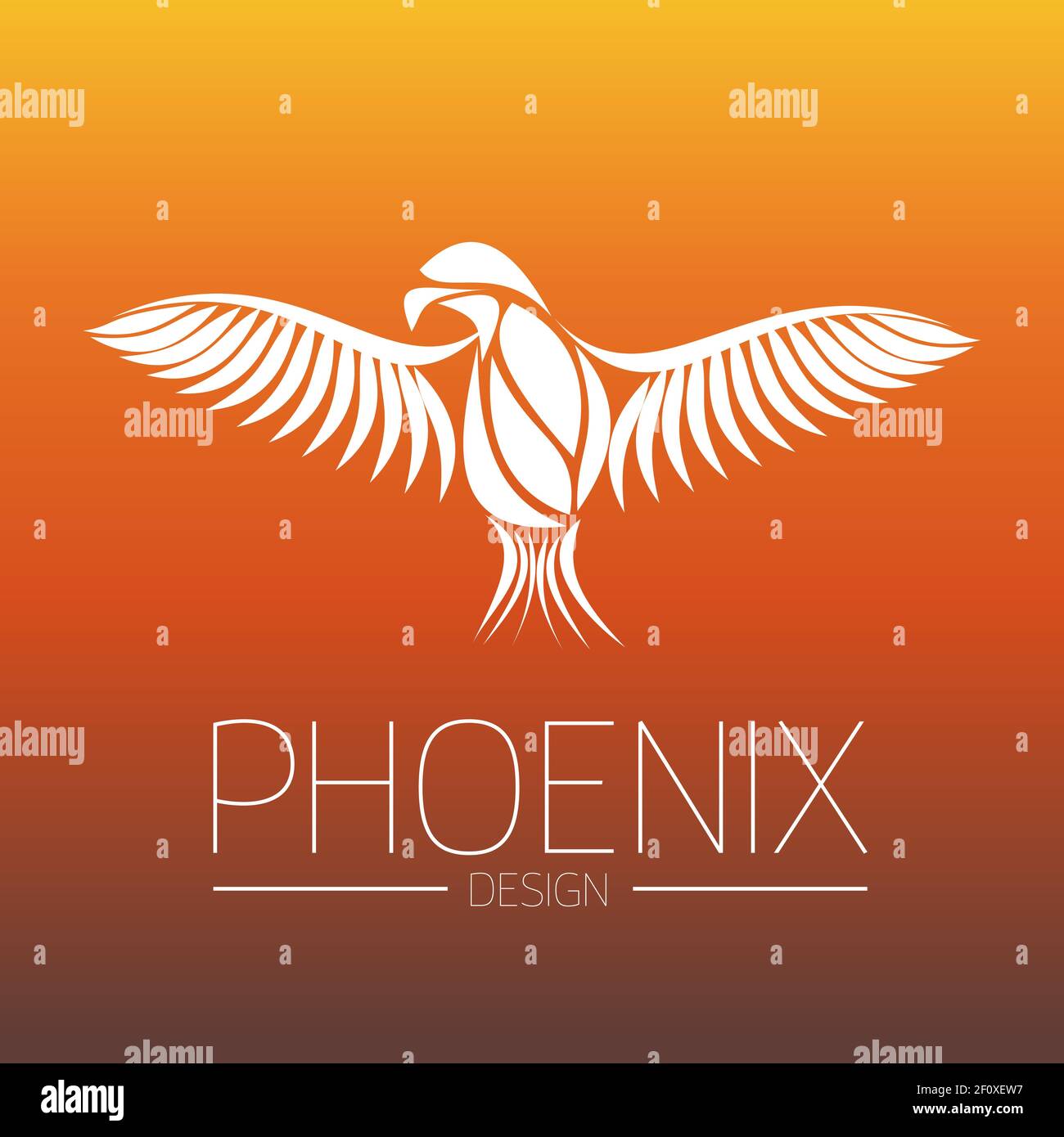 Phoenix Bird flamboyant avec de larges ailes en blanc sur fond de couleurs de feu orange. Symbole de la renaissance et de la régénération. Illustration du vecteur EPS10 Illustration de Vecteur