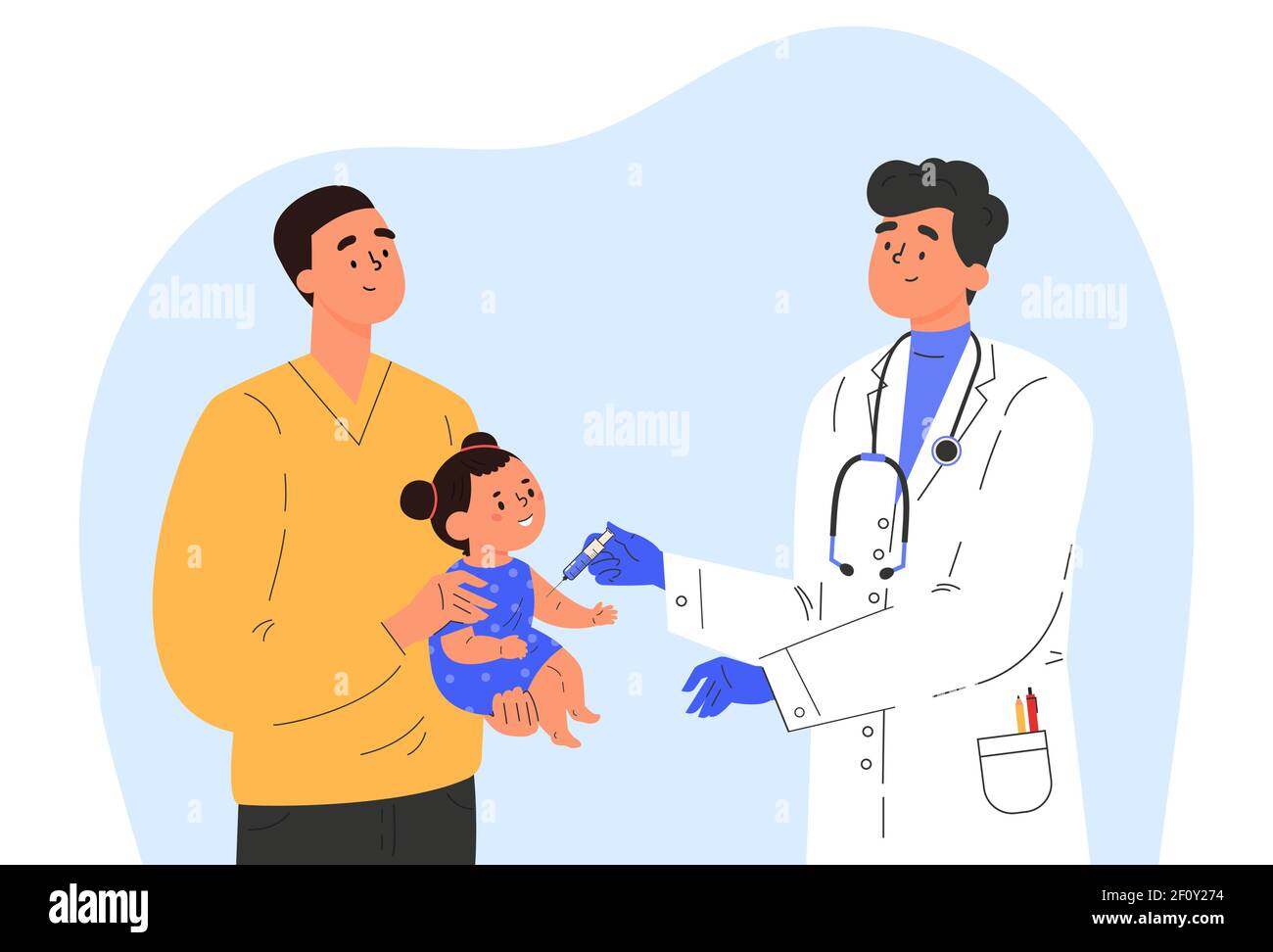 Un médecin de sexe masculin fait un vaccin à un enfant. Illustration de Vecteur