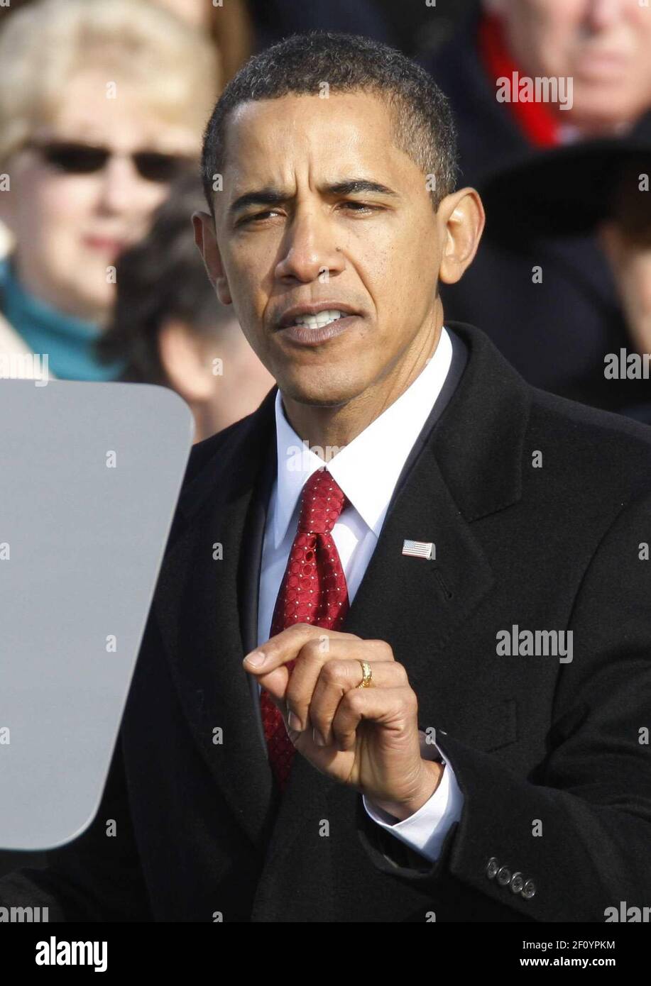 20 janvier 2009 - Washington, DC - le 44e président des États-Unis, Barack Obama, prononce son discours inaugural à Washington, le 20 janvier 2009. Crédit photo: Jim Bourg/Pool/Sipa Press/0901202128 Banque D'Images