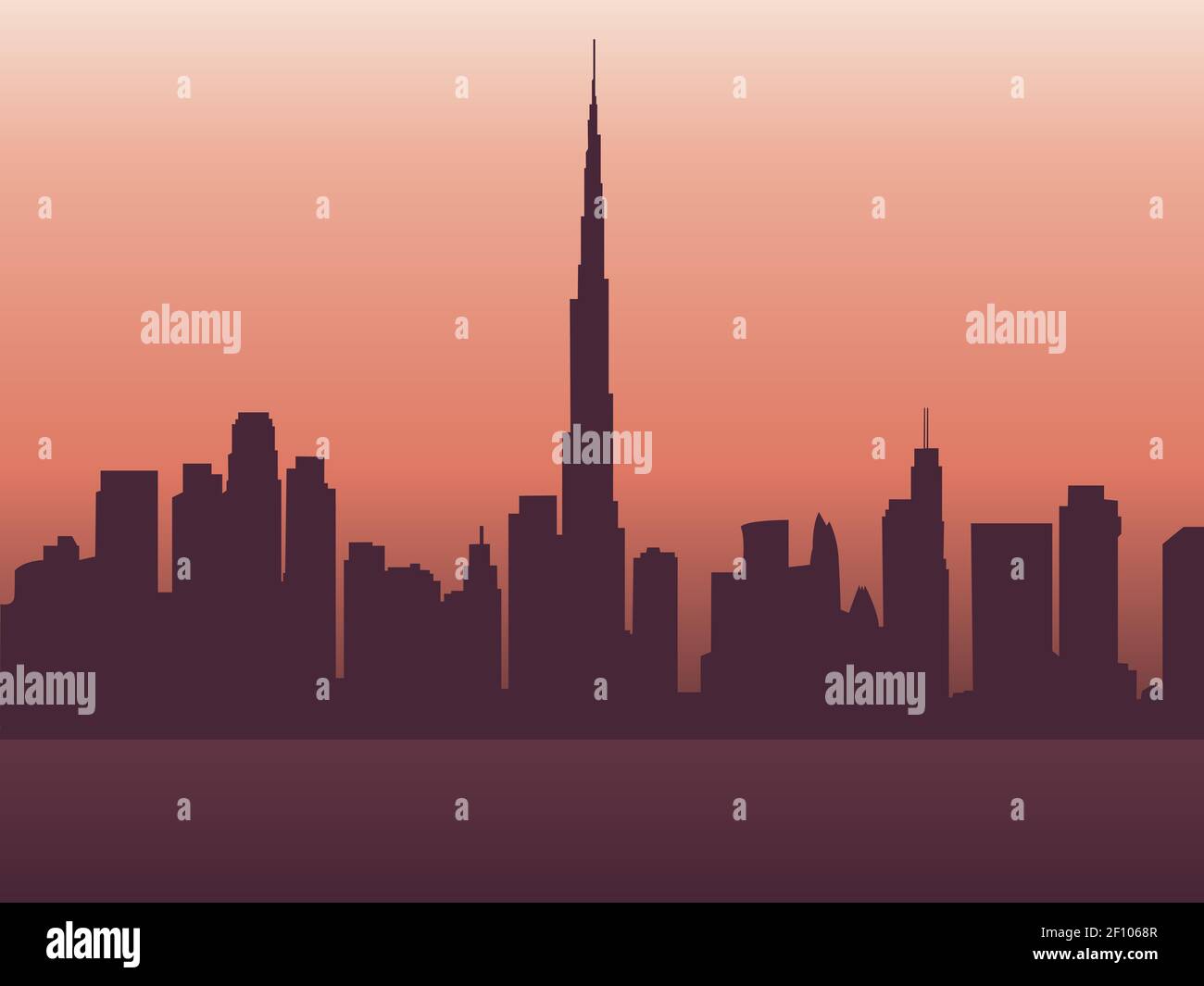 La ville de Dubaï. Paysage urbain des Émirats Arabes Unis. Tour de bâtiments. Fond d'écran couleur de la scène du soir. Vecteur. Illustration de Vecteur