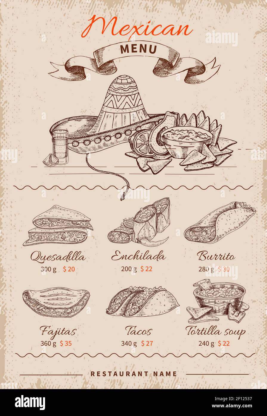 carte du restaurant mexicain