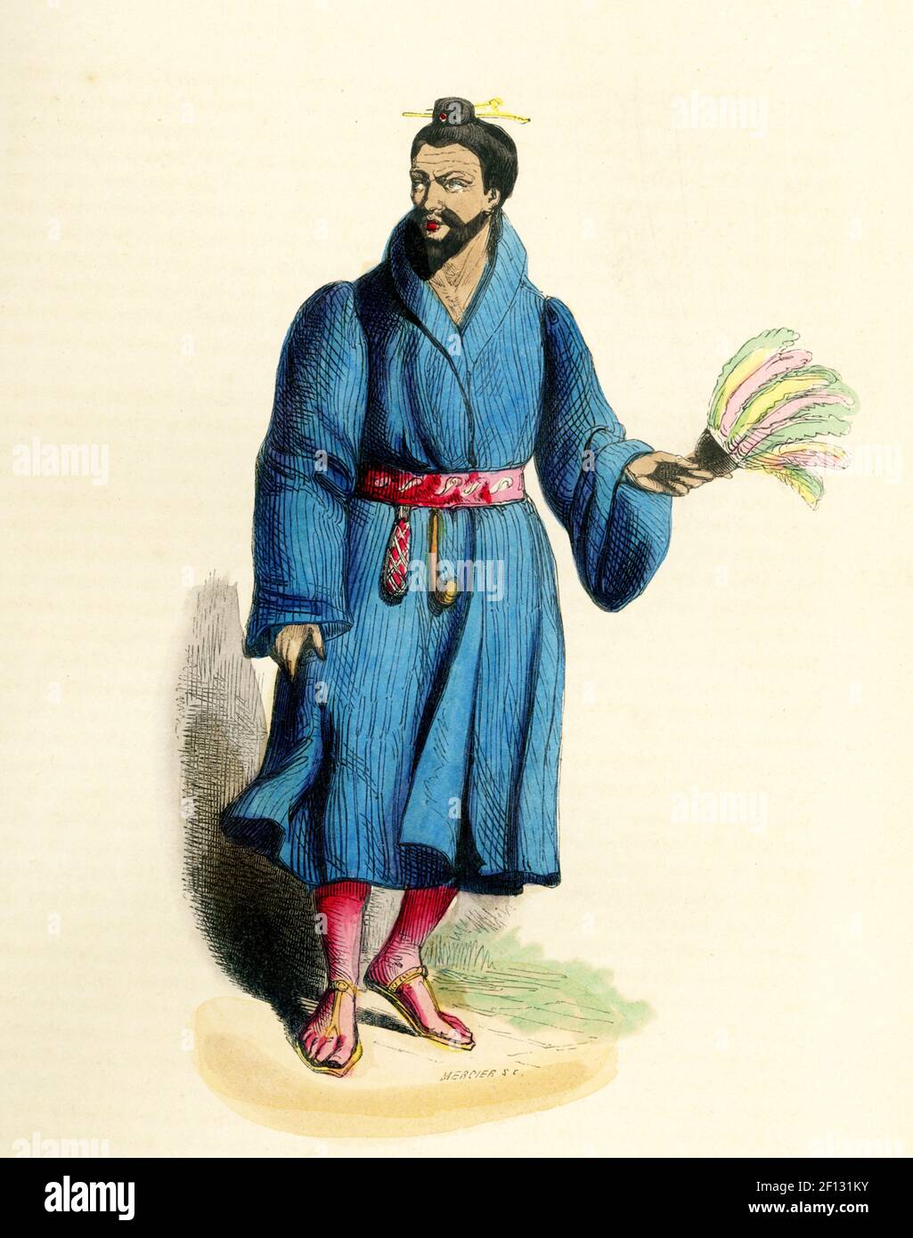 Cette illustration des années 1840 montre un habitant de l'île Lou-Tohou en Asie. Banque D'Images