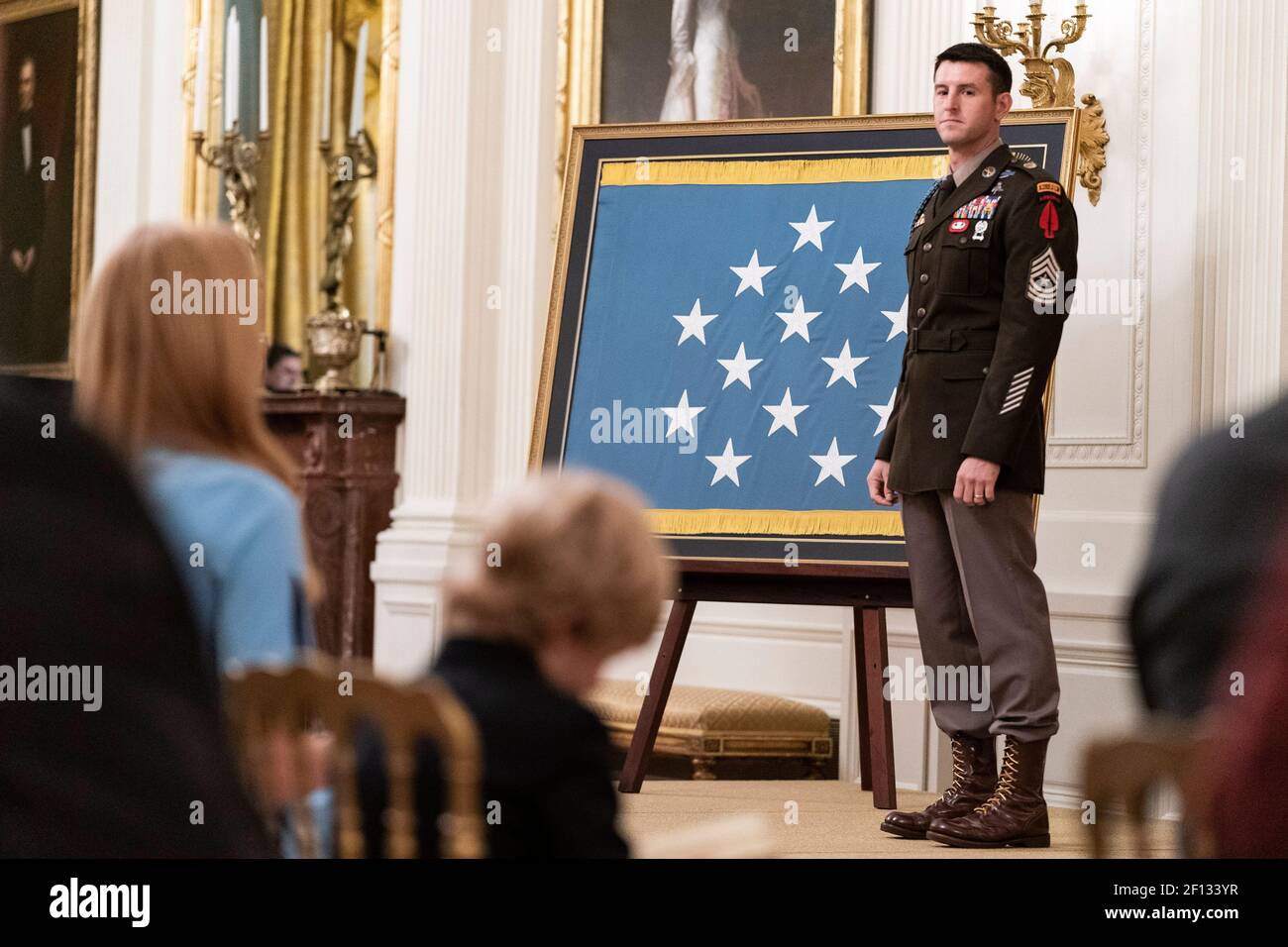 Récipiendaire de la médaille d'honneur Sgt. De l'armée américaine Le Maj. Thomas Patrick Payne est vu le vendredi 11 2020 septembre dans la salle est de la Maison Blanche. Banque D'Images