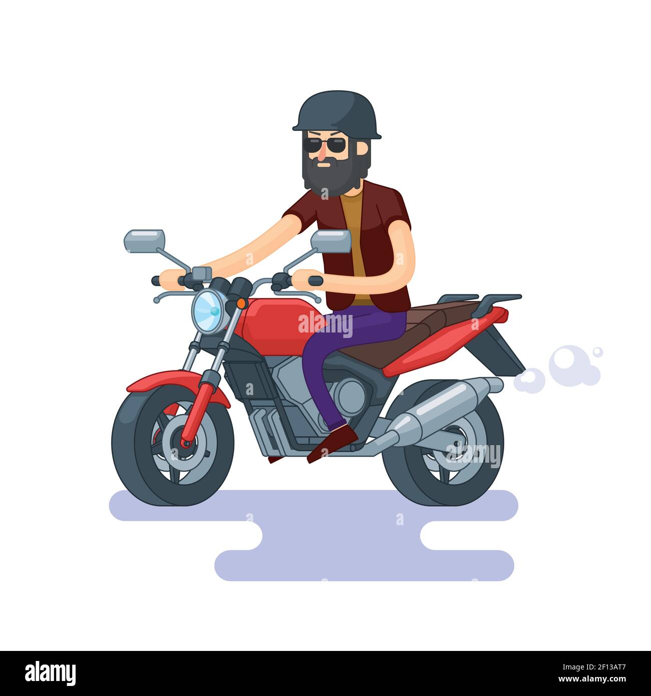 Concept moto classique coloré avec homme barbu dans un casque et lunettes de soleil en illustration vectorielle plate Illustration de Vecteur