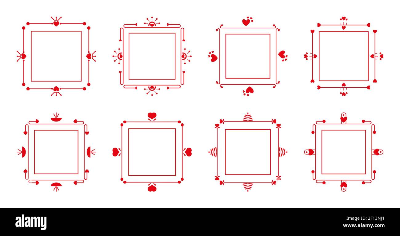 Ensemble de cadres rouges en filigrane ornemental. Cadre décoratif romantique pour le menu, la page de livre, la carte le jour de la Saint-Valentin. Décor décoratif élégant bordure pour texte carte d'invitation de mariage illustration vectorielle isolée Illustration de Vecteur