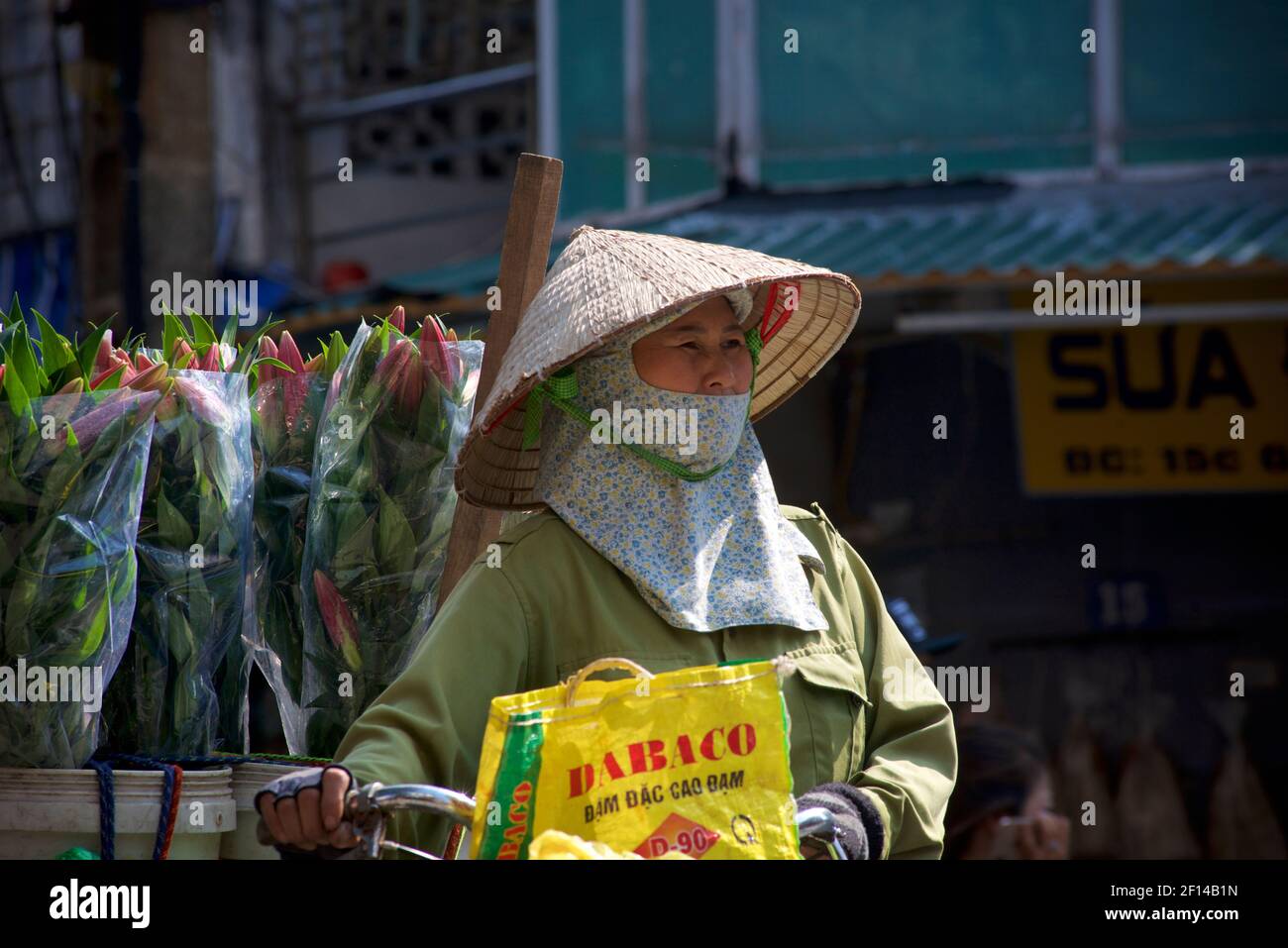 Vietnam Street Life. Vendeur de fleurs itinérant, Hanoï, Vietnam Banque D'Images