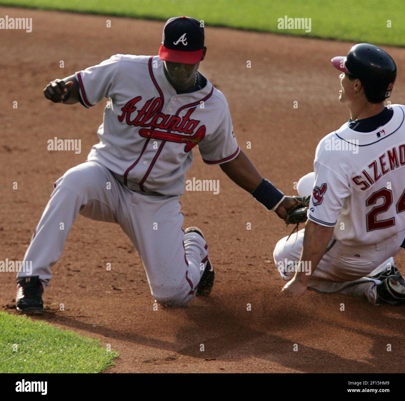 Washington Nationals' Felipe Lopez grounds out to Atlanta Braves shortstop Edgar  Renteria during the third inning of their spring training baseball game in  Lake Buena Vista, Fla., Sunday, March 25, 2007. (AP