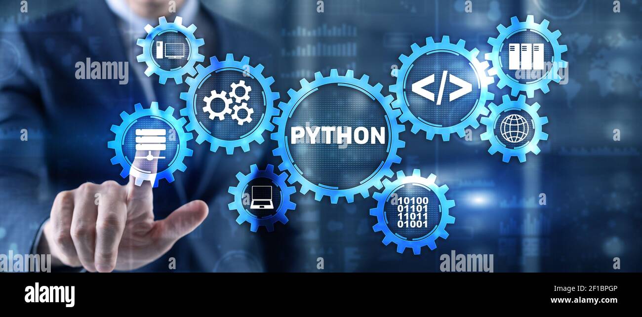 Langage de programmation Python de haut niveau. Concept de technologie des communications. Banque D'Images