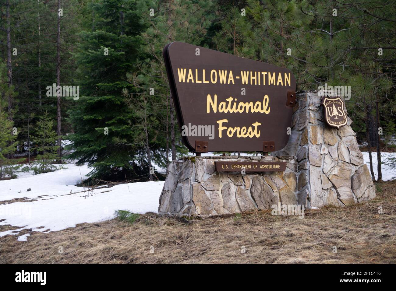 Panneau d'entrée de la forêt nationale Wallowa Whitman Boundary Oregon State USA Banque D'Images