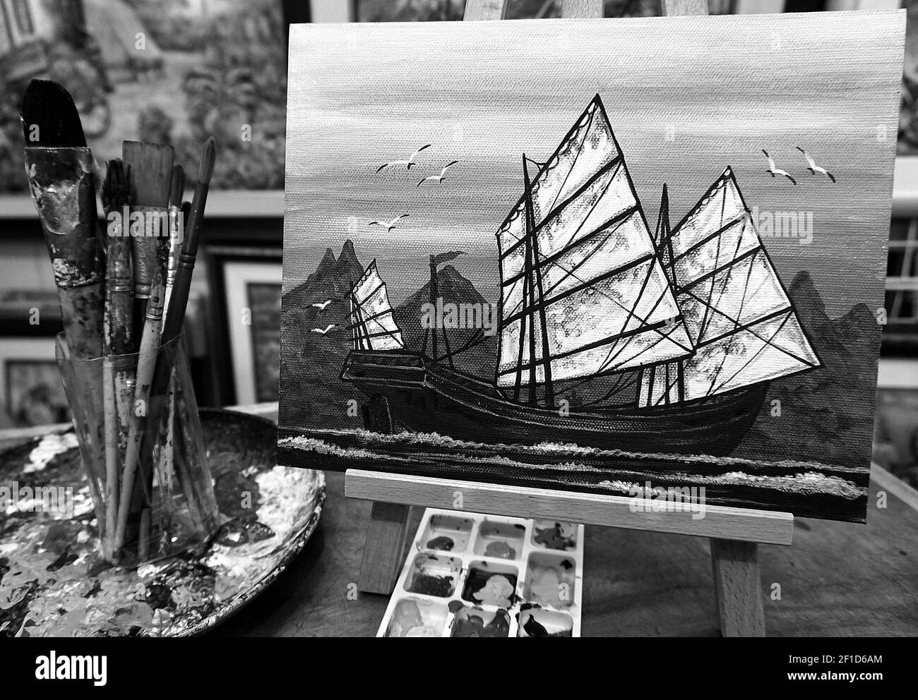 Art peinture acrylique couleur voilier , Austiciousness , junk boat , Arts visuels Banque D'Images