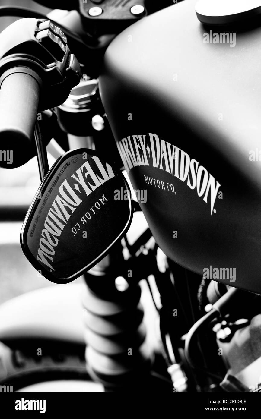 Harley Davidson Iron 883 Motorcycle résumé. Noir et blanc Banque D'Images