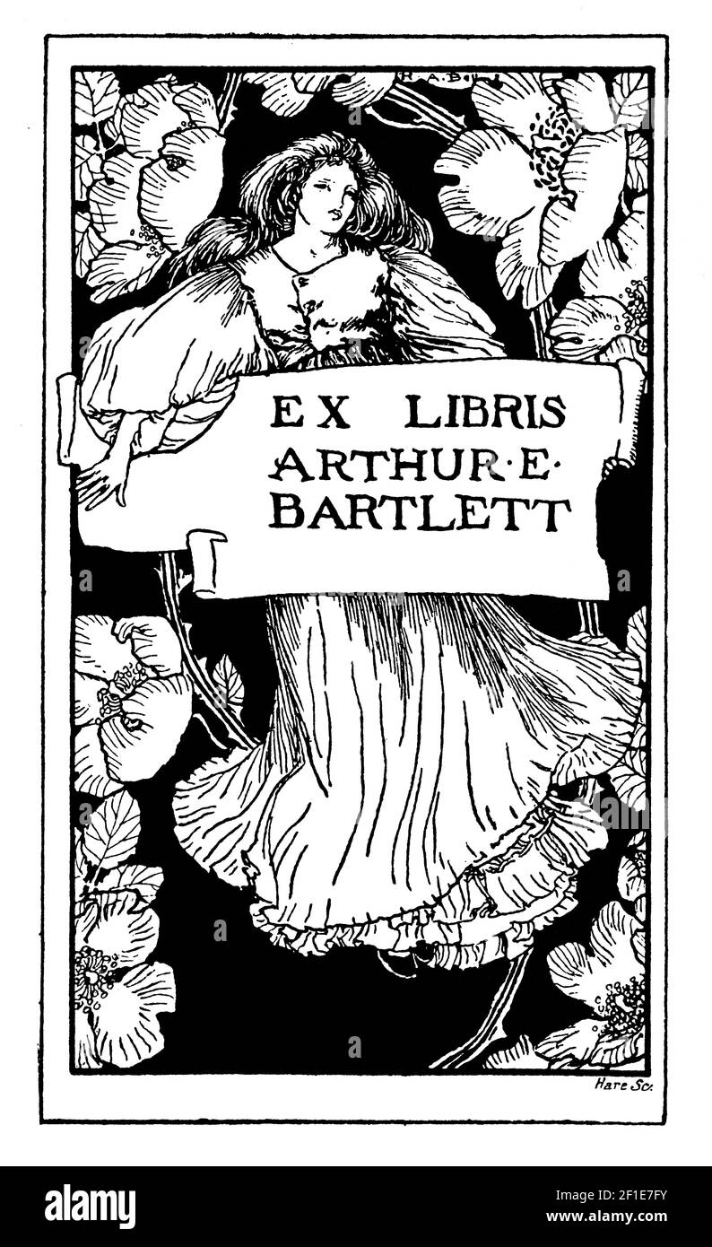 Bibliothèque à bordure fleurie pour femme conçue pour Arthur E. Bartlett par l'illustrateur britannique Robert Anning Bell Banque D'Images