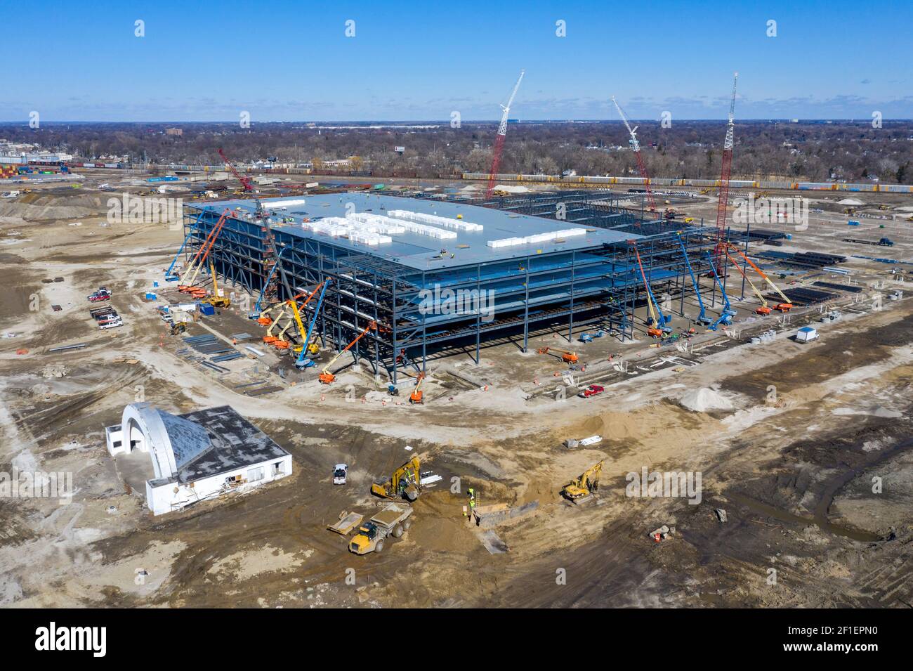 Detroit, Michigan - Construction d'un centre de distribution de 400 millions de dollars Amazon.com sur le site de l'ancien parc d'expositions de l'État du Michigan. Ce sera le Banque D'Images