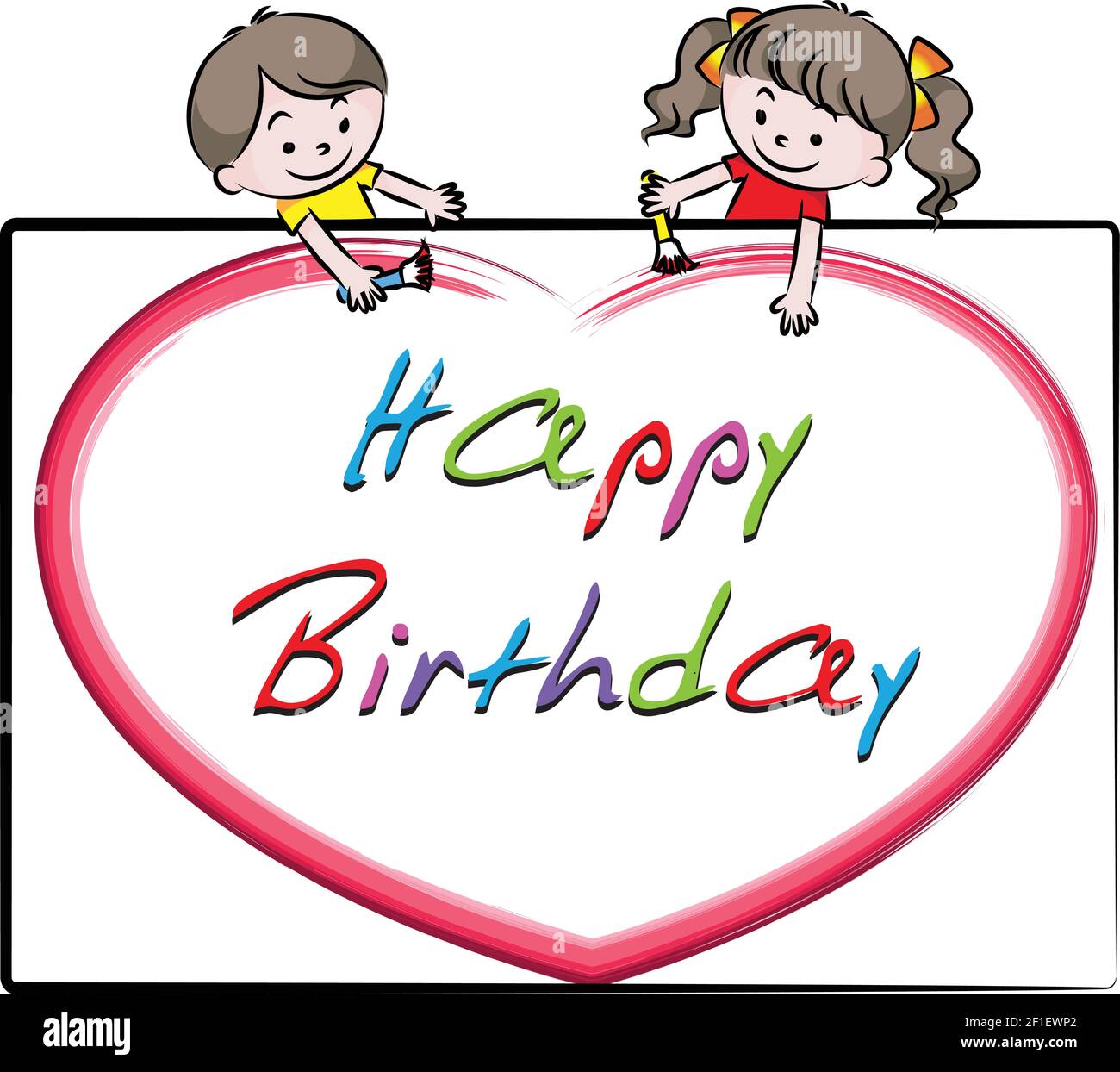 Carte D Anniversaire A Dessin Anime Vectoriel Pour Garcon Et Fille Image Vectorielle Stock Alamy