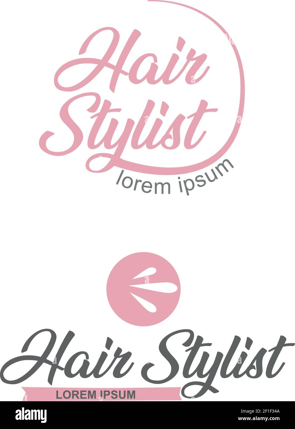 2 logo vectoriel rose salon de coiffure. Emblème de styliste de cheveux. Enseigne du salon de beauté Illustration de Vecteur