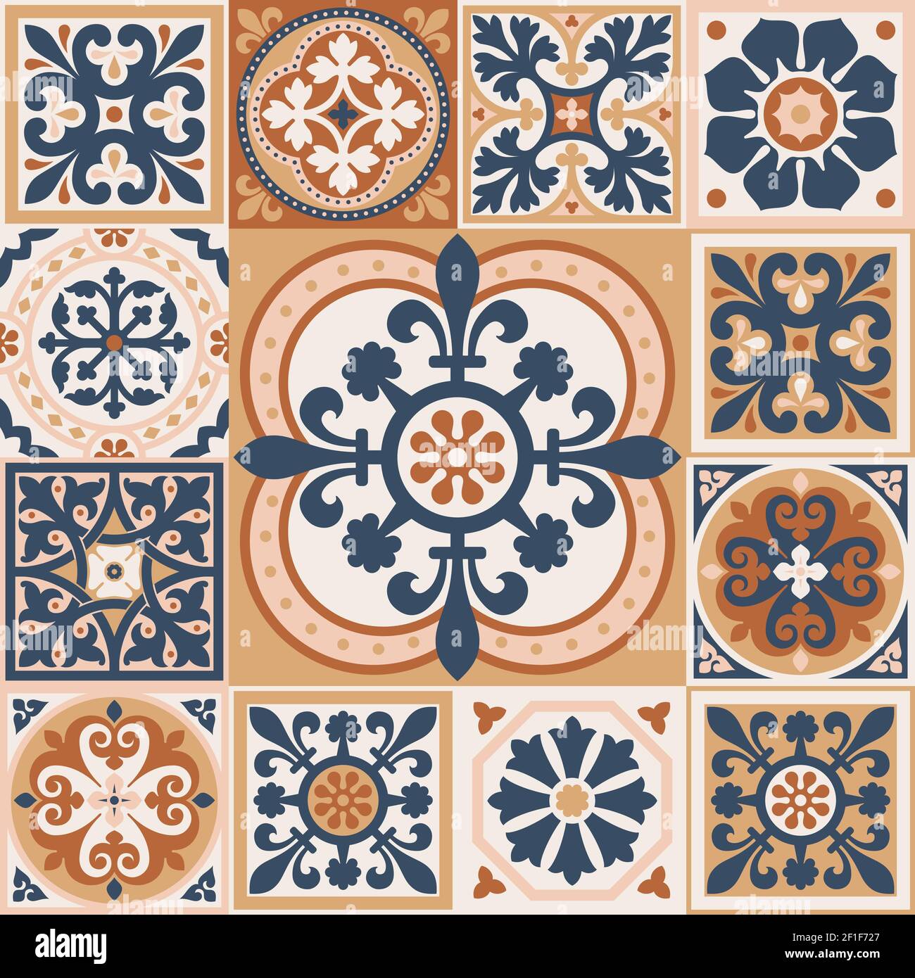 Ensemble de carreaux azulejo à motifs. Arrière-plan géométrique abstrait. Illustration vectorielle, motif méditerranéen sans couture. Carrelage portugais azule Illustration de Vecteur