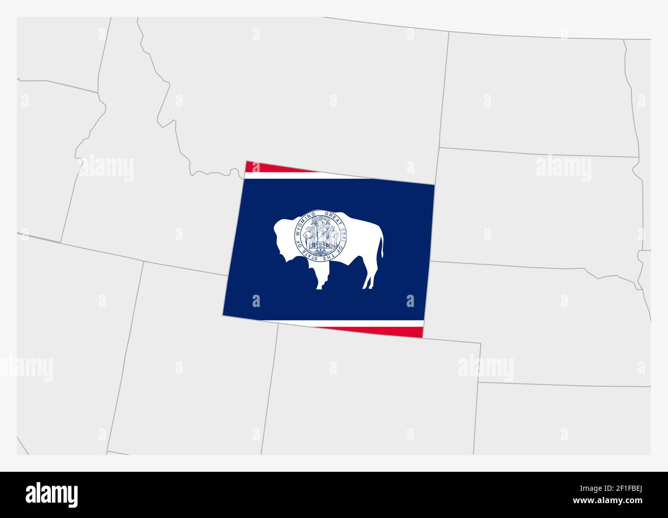 Carte DU Wyoming DE L'ÉTAT DES ÉTATS-UNIS mise en évidence dans les couleurs du drapeau du Wyoming, carte grise avec les États voisins des états-unis. Illustration de Vecteur