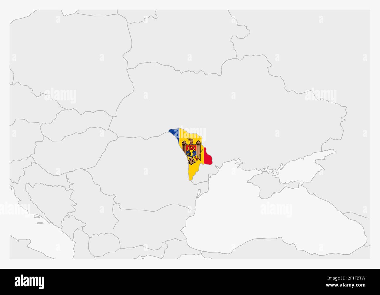 Carte de Moldavie mise en évidence en couleurs drapeau de Moldavie, carte grise avec pays voisins. Illustration de Vecteur