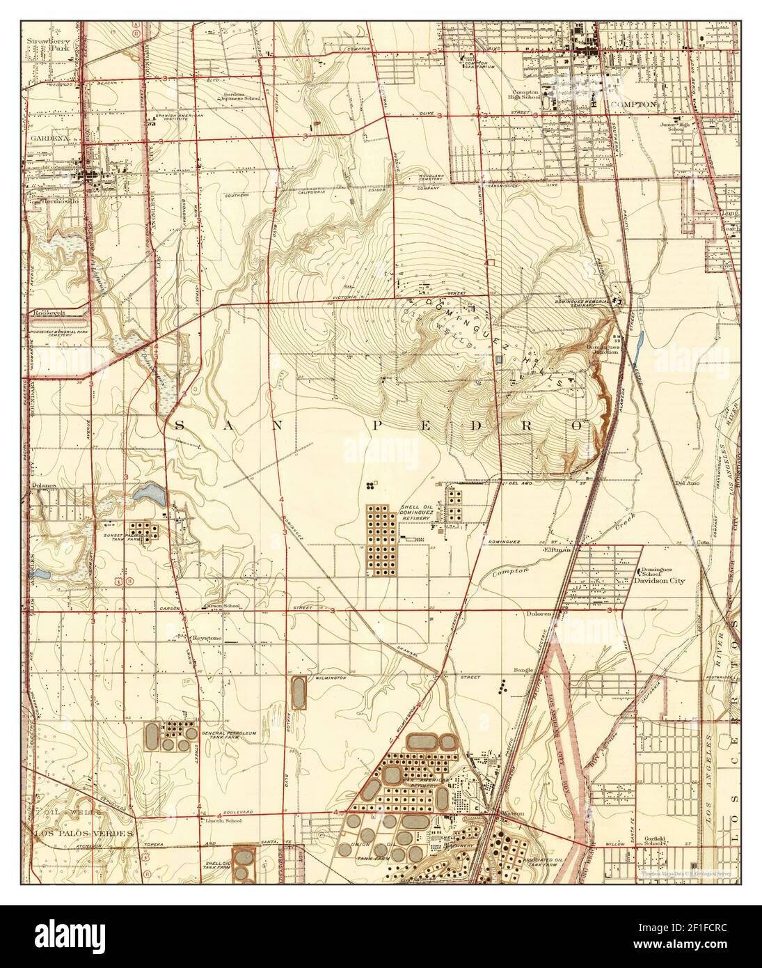 Compton, Californie, carte 1930, 1:24000, États-Unis d'Amérique par Timeless Maps, données U.S. Geological Survey Banque D'Images